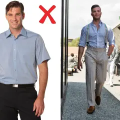 Mężczyzna w szelkach i eleganckich spodniach prezentuje styl, który jest kwintesencją elegancji.