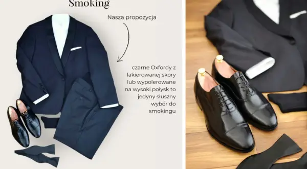 Czarne Oxfordy z lakierowanej skóry to idealne buty do czarnego garnituru (smokingu). Elegancki wybór na specjalne okazje.