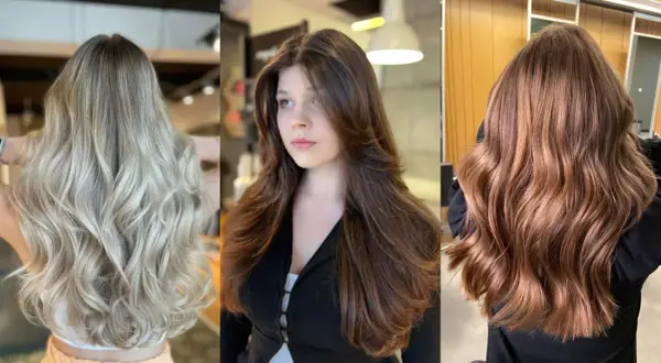 Trzy kobiety prezentują efektowne cieniowanie włosów: blond, brąz i rudy.