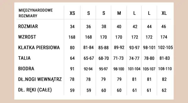 Tabela rozmiarów od XS do XL: rozmiar, wzrost, klatka, talia, biodra, długość nogi i ręki. Sprawdź, jaki to rozmiar buta dla Ciebie.