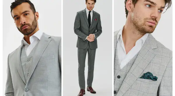 Eleganckie, szare garnitury męskie. Zastanawiasz się, jakie buty do szarego garnituru? Zobacz propozycje stylizacji.