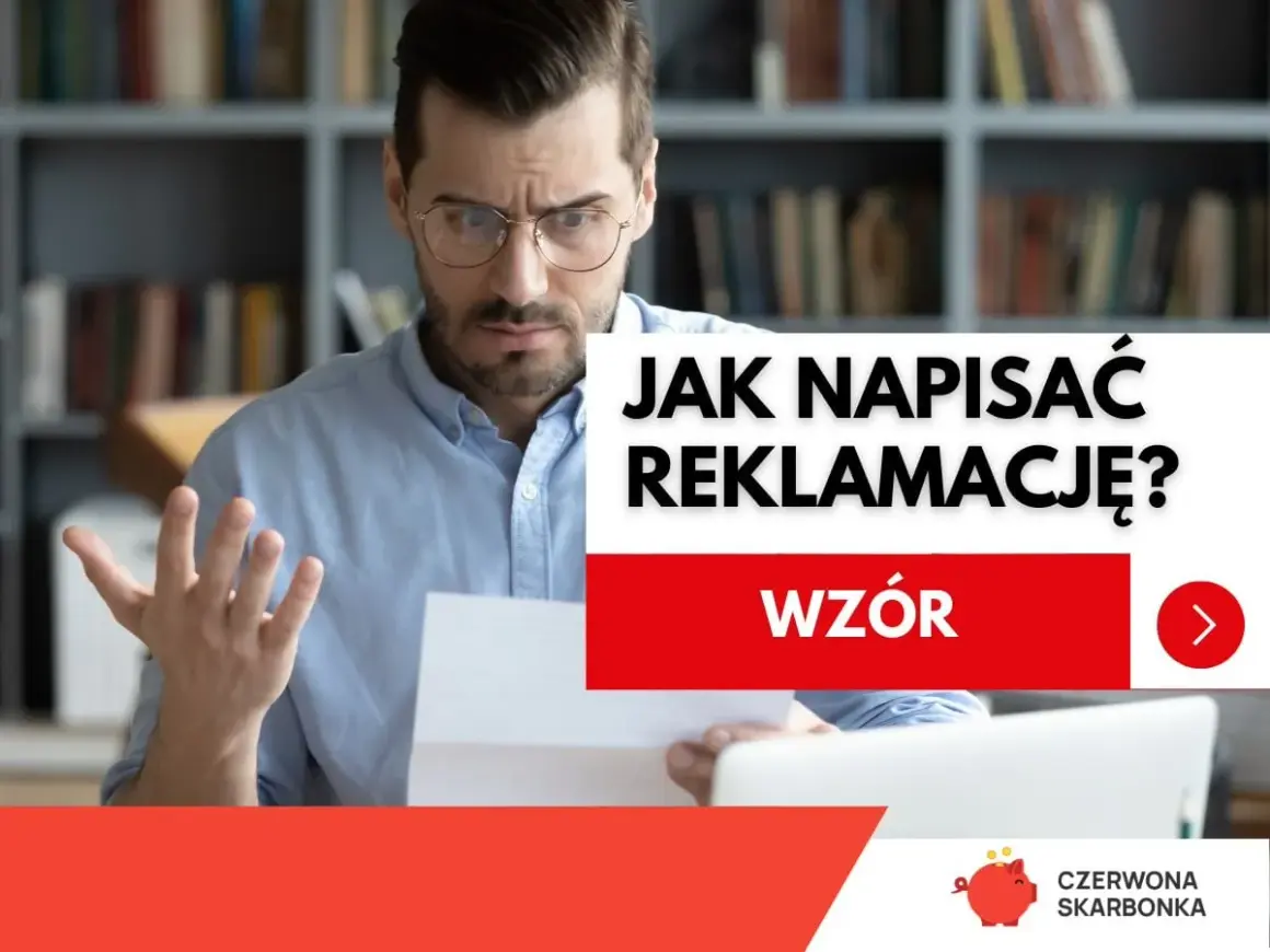 Zmarszczony mężczyzna z dokumentem w ręku, zastanawia się, jak napisać reklamację butów. Dostępny wzór pomoże.