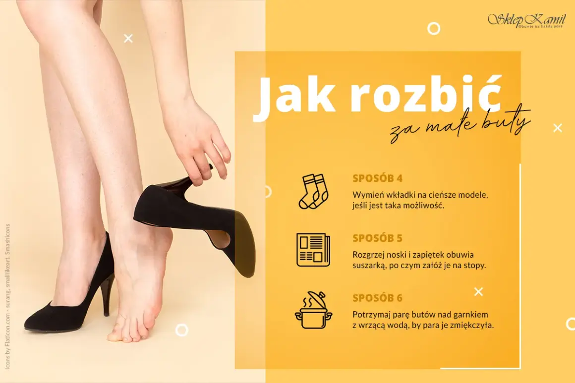 Jak rozciągnąć buty? Porady: wymień wkładki, rozgrzej suszarką lub zmiękcz parę nad gorącą wodą.